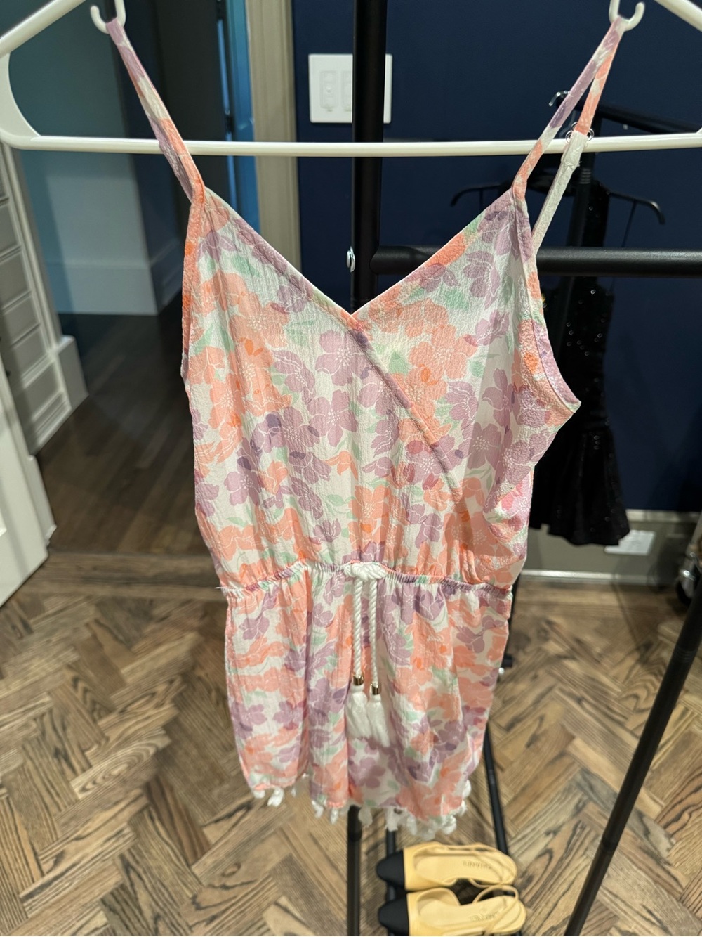 Girls’Floral Spaghetti Strap Romper in Peach, Lavender & Mint